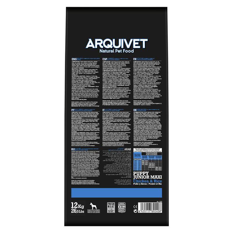 Arquivet Puppy&Junior MAXI Kurczak z ryżem 12kg