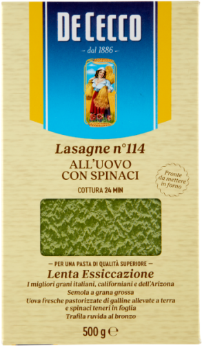 De Cecco Lasagne nr 114 - makaron lasagne ze szpinakiem (500 g)
