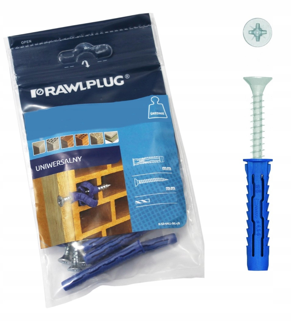 Kołek uniwersalny UNO 8 x 32mm z wkrętem (blister=8szt)