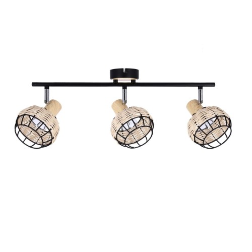 Tajga lampa sufitowa  spot) 3-punktowa czarna/rattan 93-12227