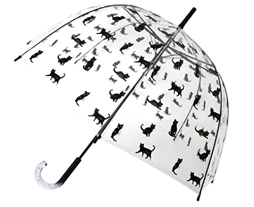 Smartbulle parasol, długi, przezroczysty, w kształcie dzwonka, wytrzymały, automatyczny, średnica = 85 cm, parasol dla kobiet, motyw czarnego kota, Mehrfarbig (Katzenmotiv), jeden rozmiar