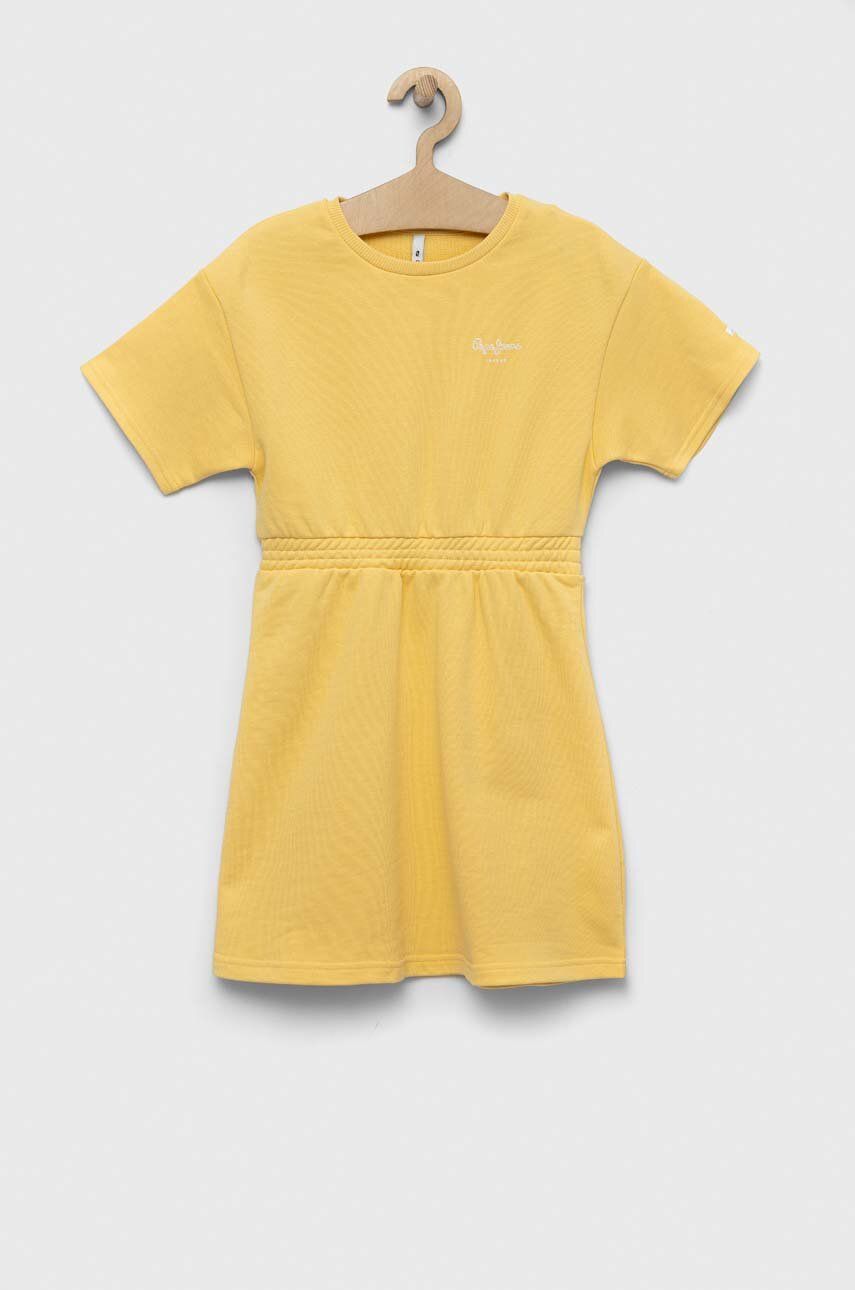 Pepe Jeans sukienka bawełniana dziecięca PJL GJ Non-denim kolor żółty mini rozkloszowana