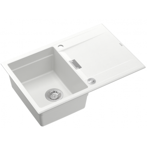 QUADRON OWEN 111 GraniteQ zlewozmywak z syfonem i zaślepką 1-komorowy z/o (760x500x215 kom. 330x430) snow white / elementy stalowe
