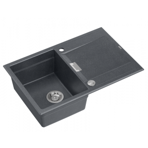 QUADRON OWEN 111 GraniteQ zlewozmywak z syfonem i zaślepką 1-komorowy z/o (760x500x215 kom. 330x430) black diamond / elementy stalowe