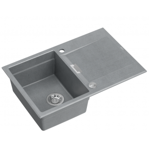 QUADRON OWEN 111 GraniteQ zlewozmywak z syfonem i zaslepką 1-komorowy z/o (760x500x215 kom. 330x430) silver stone / elementy stalowe