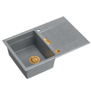 QUADRON OWEN 111 GraniteQ zlewozmywak z syfonem i zaslepką 1-komorowy z/o (760x500x215 kom. 330x430) silver stone / elementy miedziane