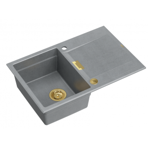 QUADRON OWEN 111 GraniteQ zlewozmywak z syfonem i zaslepką 1-komorowy z/o (760x500x215 kom. 330x430) silver stone / elementy złote