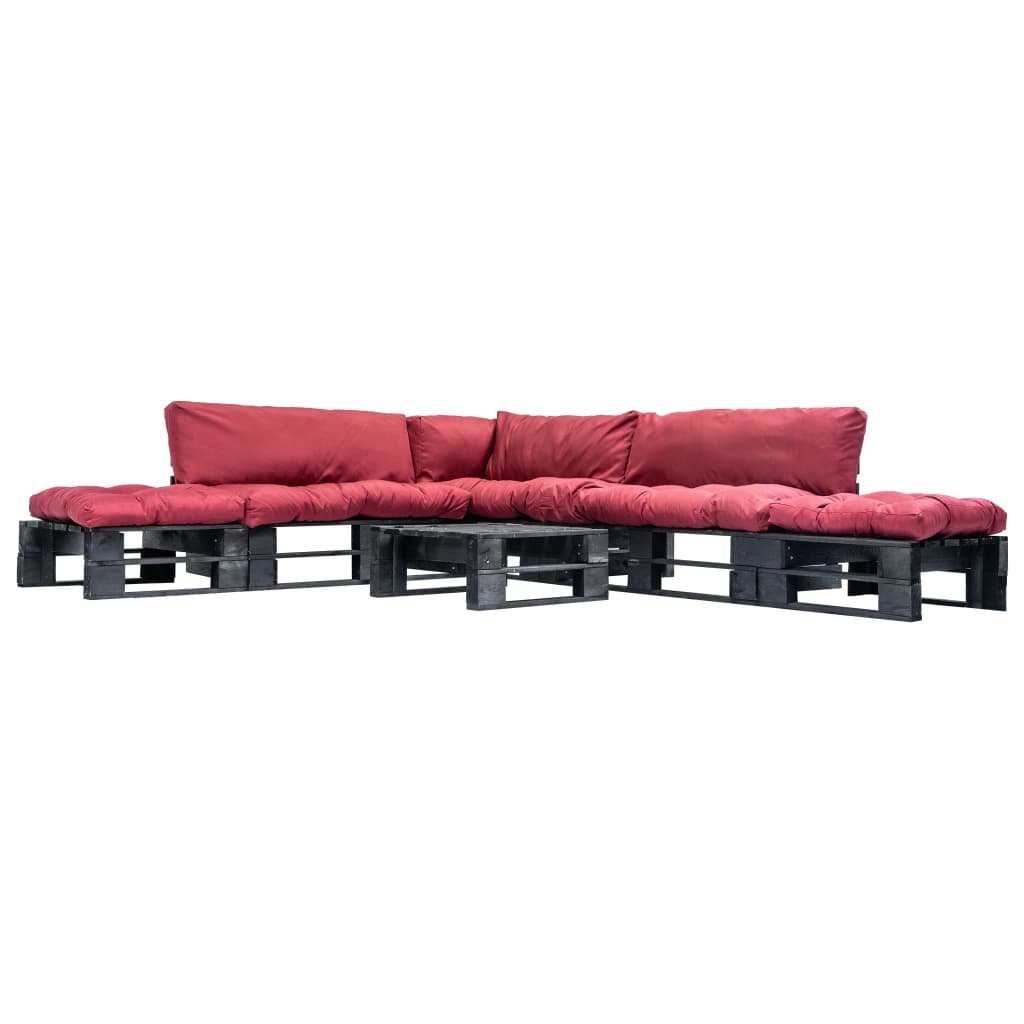 vidaXL 6-cz. zestaw ogrodowy, czerwone poduszki, palety z drewna FSC