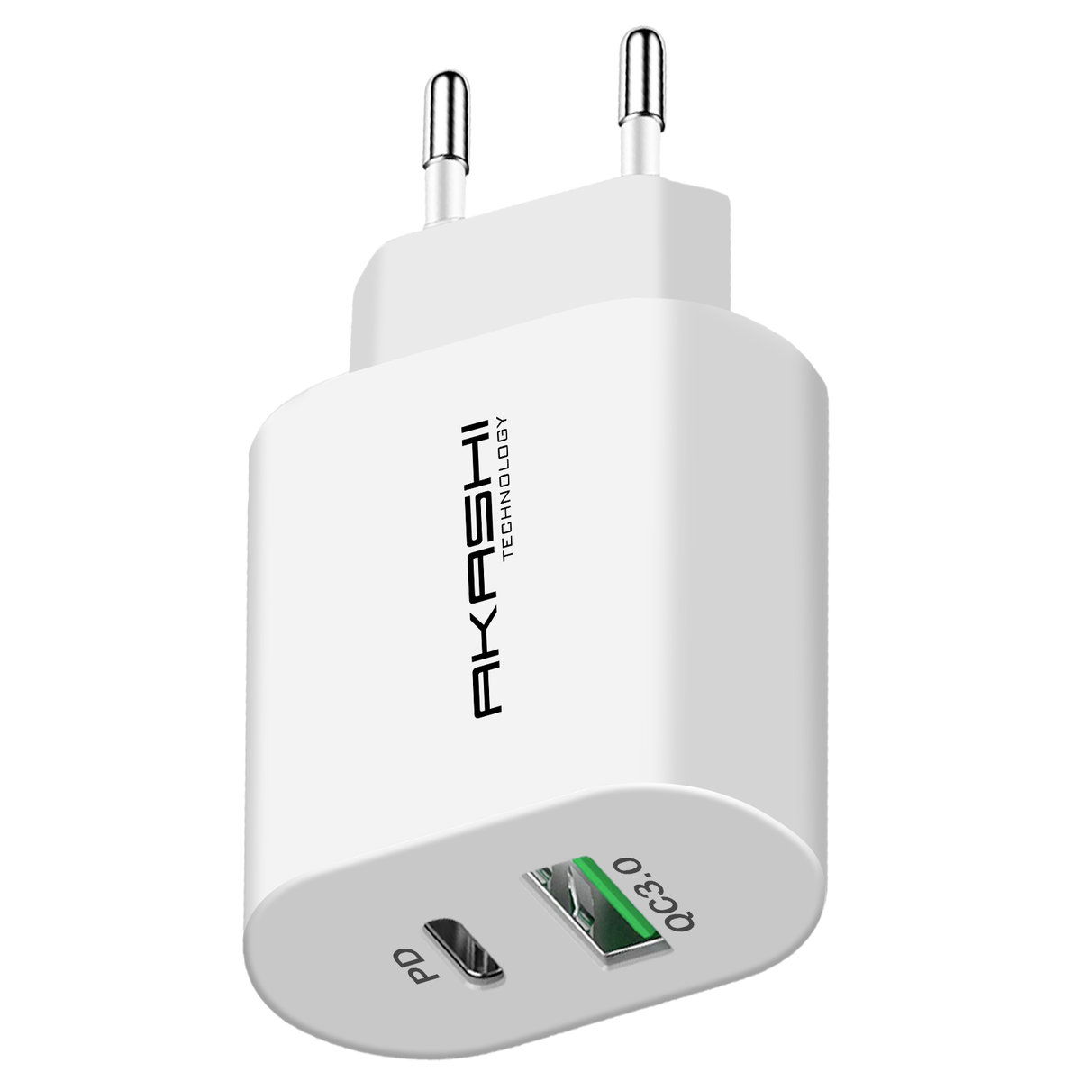 Podwójna ładowarka USB-A QC 3.0 USB-C PD 20W Quick Charge Akashi biała