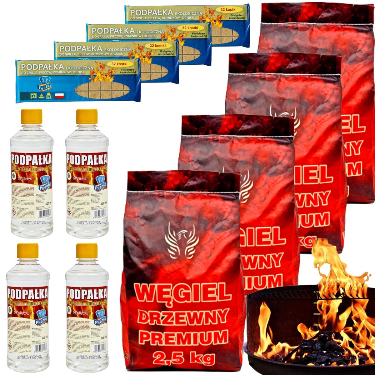 Węgiel Drzewny 10Kg, Podpałka Do Rozpalania Grilla Komplet Do Grillowania