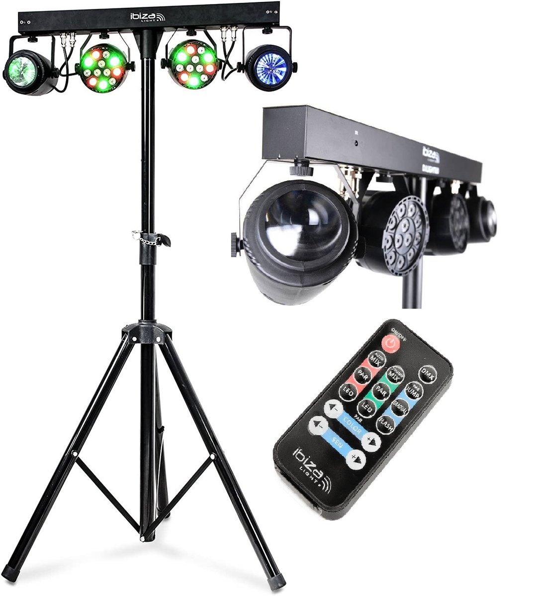 Ibiza DJLIGHT60 - statyw świetlny z 2 promiennikami RGBW + 2 błyskotki RGBWA 15-1185