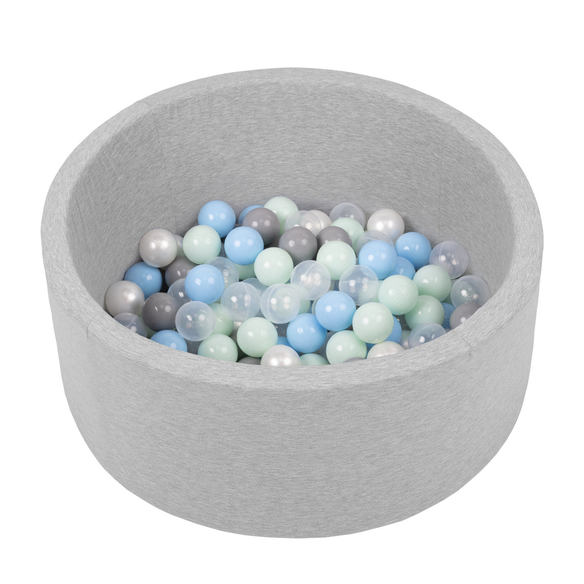 SEL-70OK30D-463 Selonis Suchy basen okrągły z piłeczkami 6cm jasnoszary: perła-szary-transparent-babyblue-mięta 70x30cm/150piłek Zabawka basen piank..