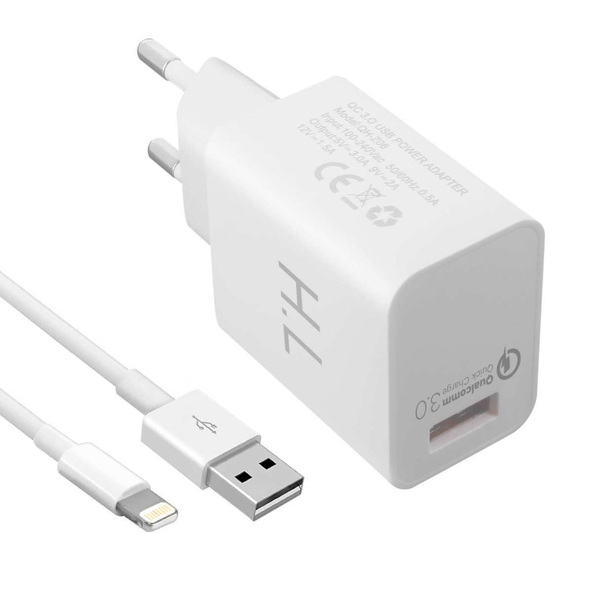Uniwersalny kabel Lightning do ładowarki USB 1A - biały