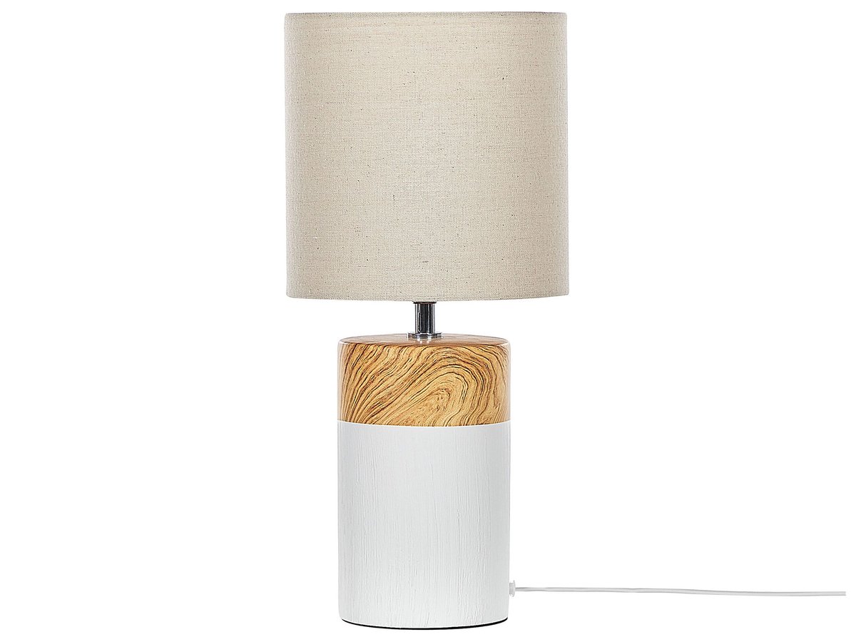Lampa Stołowa Ceramiczna Biała Z Jasnym Drewnem Alzeya