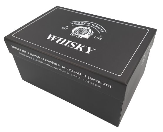 Zestaw do whisky drinków bazaltowe kostki lodu szklanka skrzynka prezent