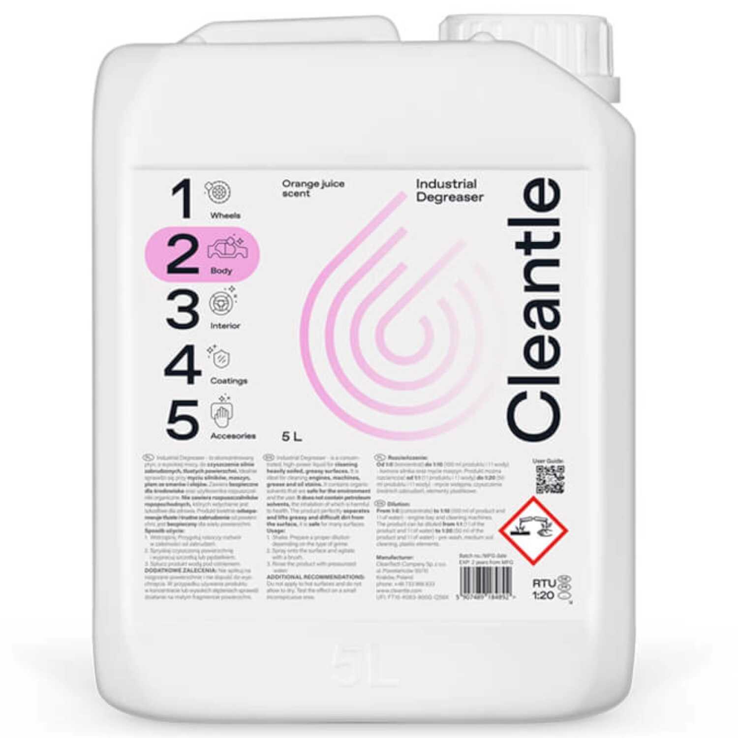 Cleantle Industrial Degreaser - Skoncentrowany płyn do czyszczenia tłusty powierzchni 5L