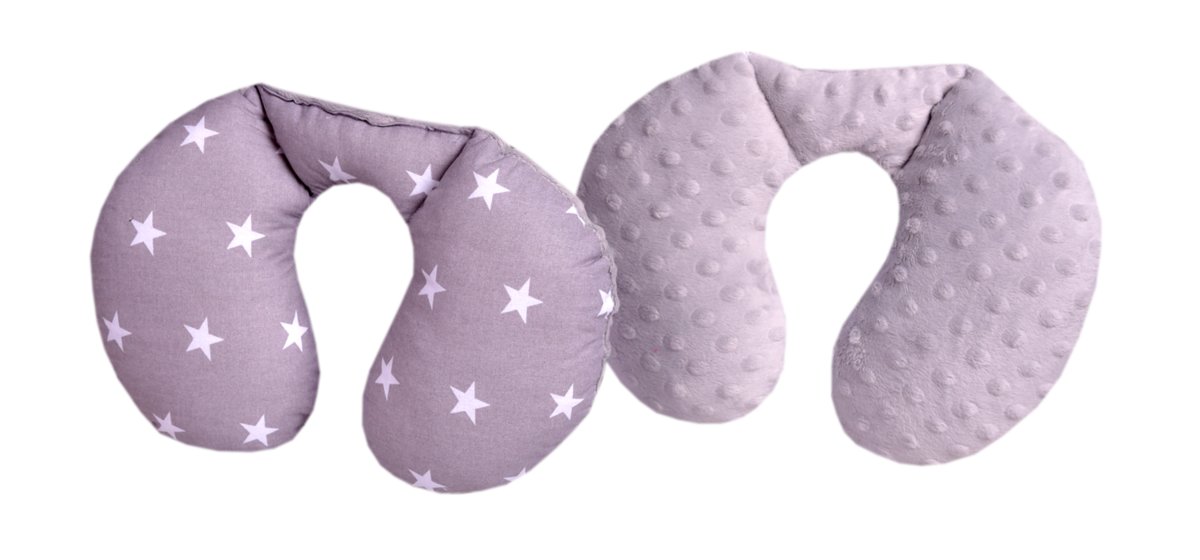 Medi Partners Medi Partners Poduszka na kark dla dzieci, 100% bawełna/Minky Baby rogal do wózków dziecięcych, podczas podróży samochodem, do spania, na szyi, do drzemki (gwiazdki z szarym myszem)