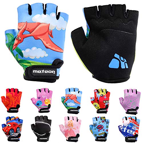 Dziecięce rękawiczki rowerowe Meteor Unisex Bike - Gel Rękawiczki BMX, DINOSAUR, Gr.-Jr XS/szerokość dłoni- 6-6,5cm