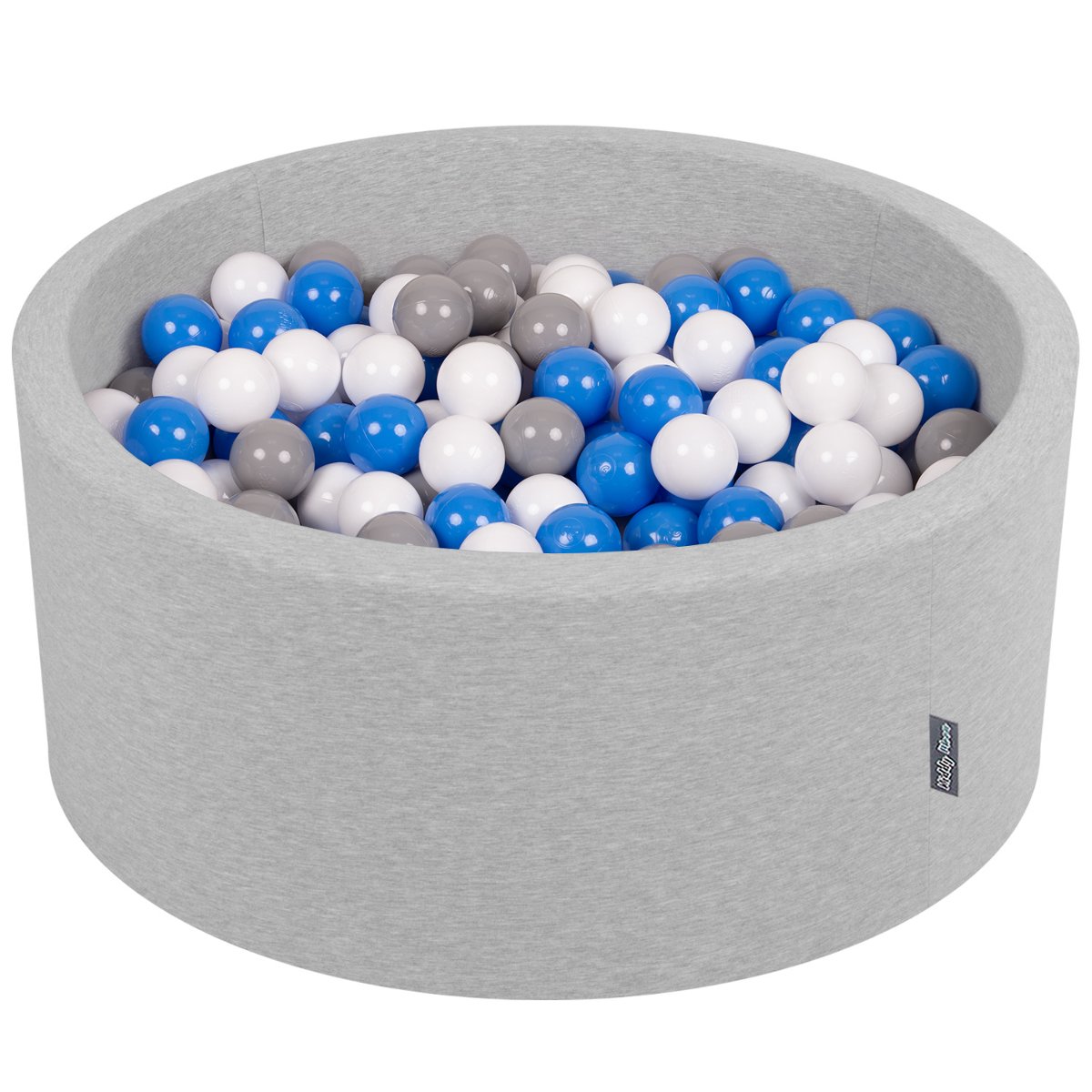 KiddyMoon, suchy basen okrągły z piłeczkami 7cm 90x40 jasnoszary: szary-biały-niebieski 90x40cm/200piłek