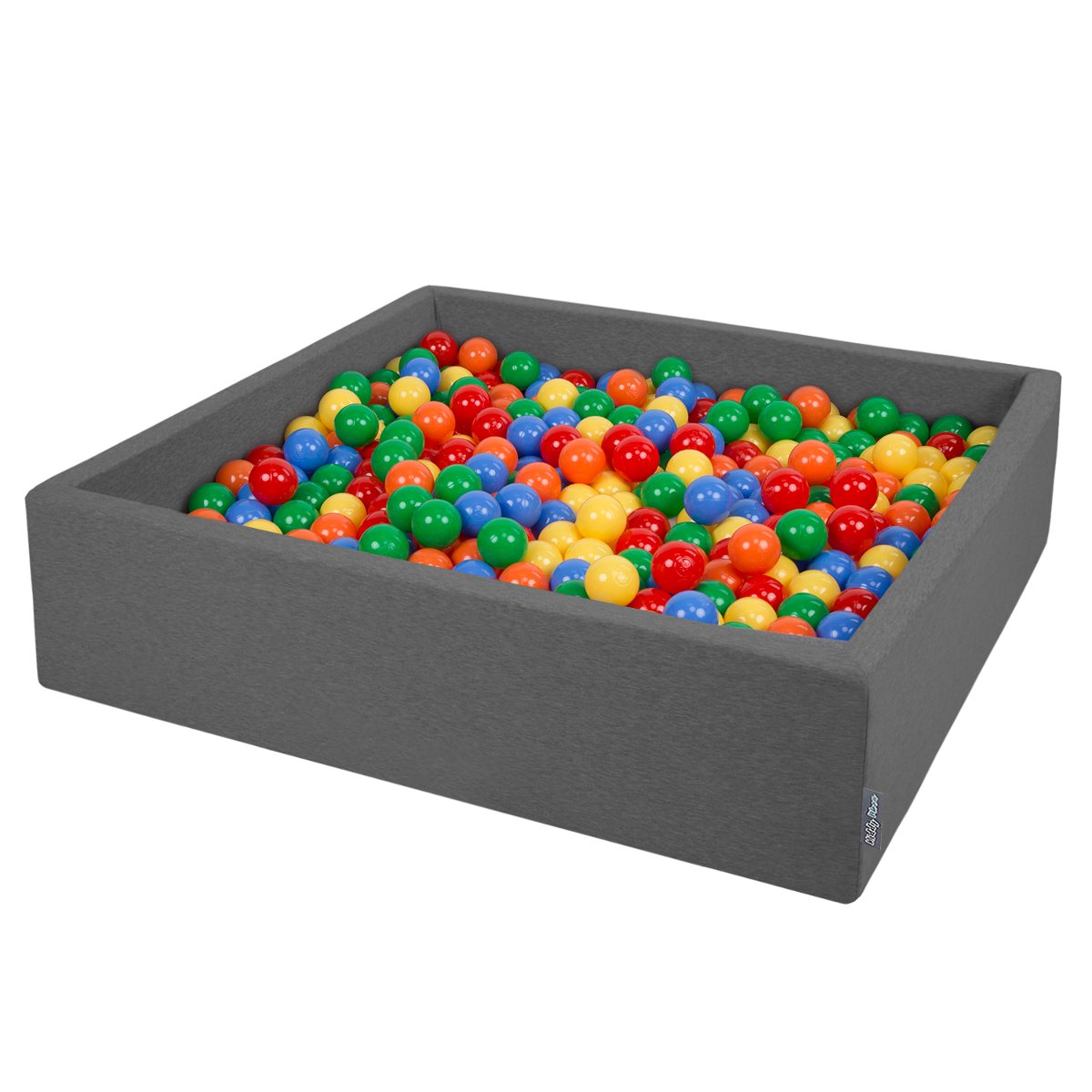 KiddyMoon, suchy basen kwadratowy z piłeczkami 7cm 120x30 ciemnoszary: żółty-zielony-niebieski-czerwony-pomarańcz 120x30/200piłek