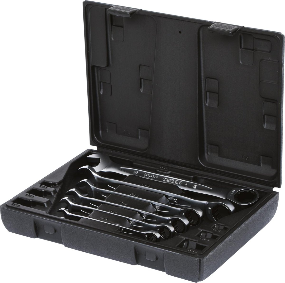 KS TOOLS GEAR+ Zestaw kluczy plasko-oczkowychz grzechotka, 6-szt,