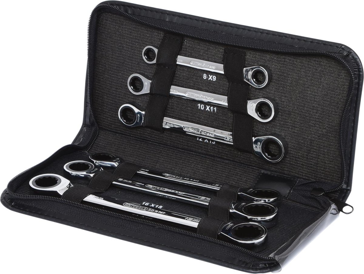KS Tools 503.4557 Gear Plus zestaw kluczy z podwójną grzechotką pierścieniową, 6-częściowy, 8 X 9  17 X 19 MM 503.4557
