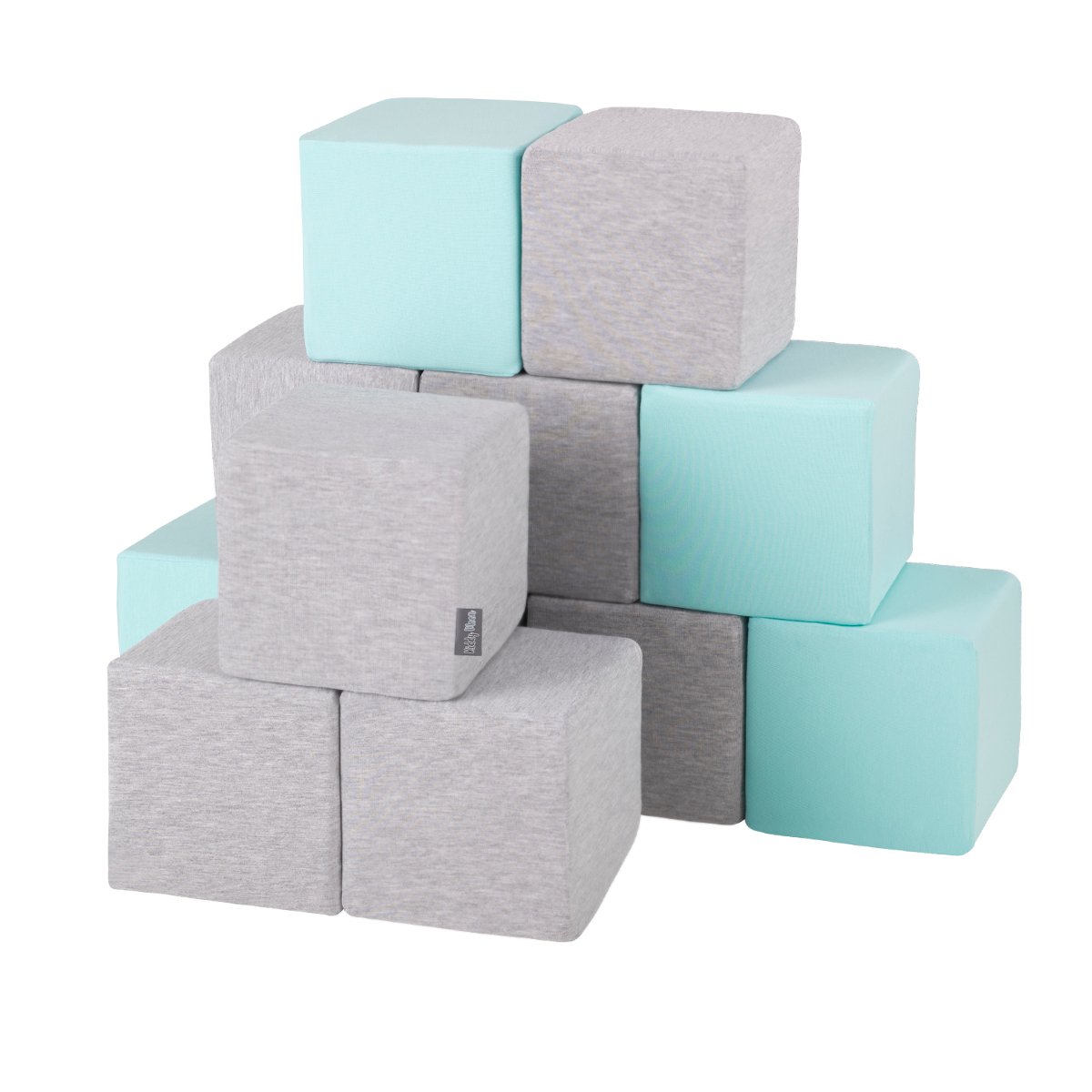 KiddyMoon Miękkie klocki 14cm sześciany: jasnoszary-miętowy 12