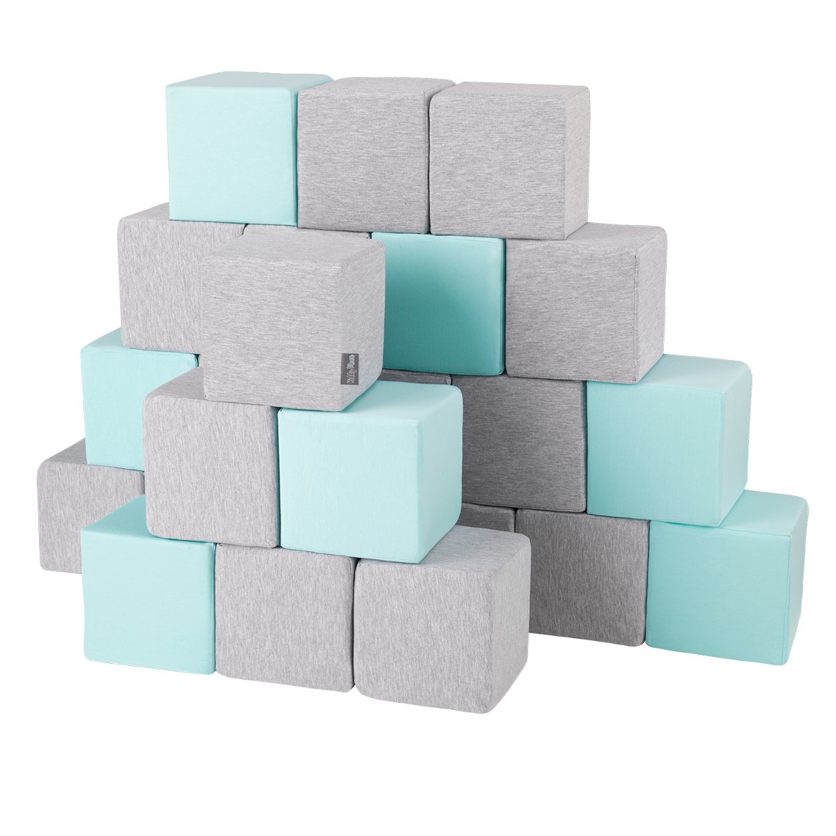 KiddyMoon Miękkie klocki 14cm sześciany: jasnoszary-miętowy 24