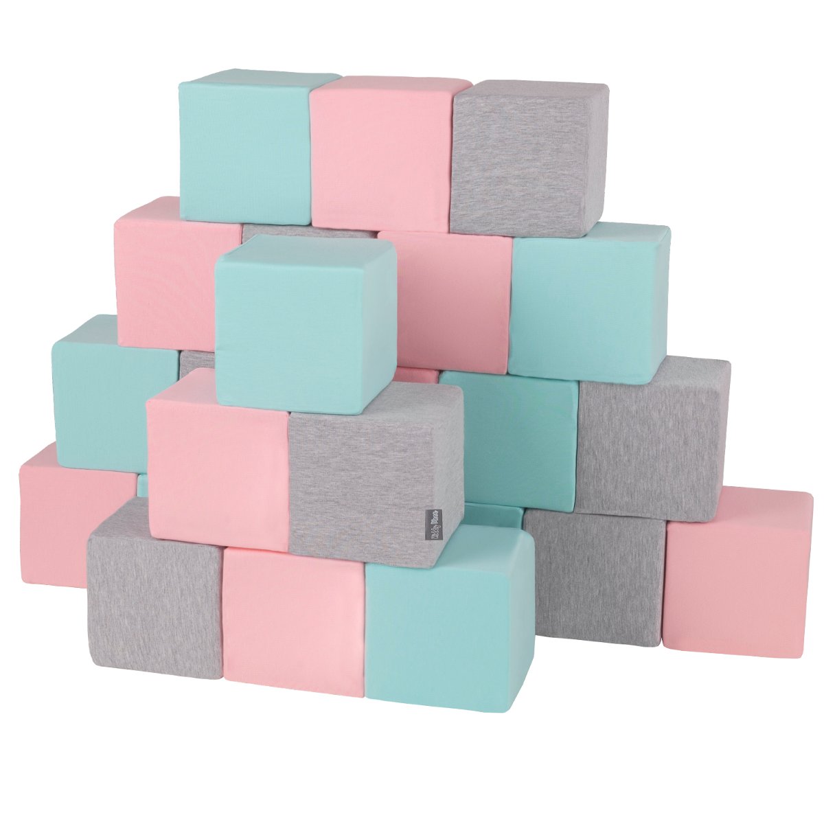 KiddyMoon Miękkie klocki 14cm sześciany: jasnoszary-różowy-miętowy 24