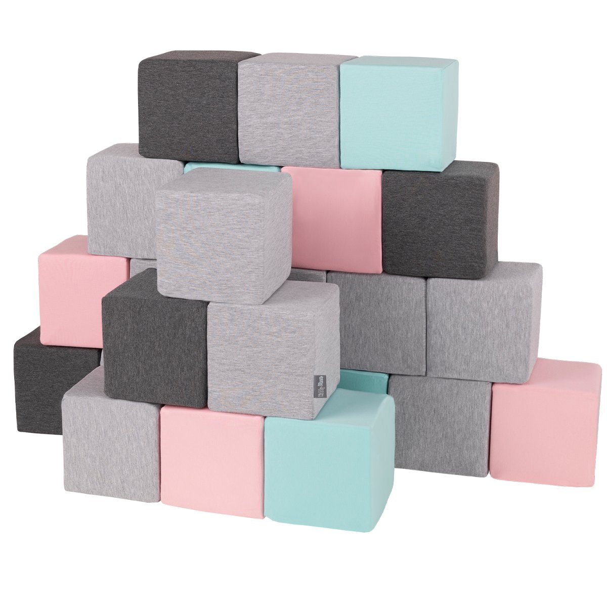 KiddyMoon Miękkie klocki 14cm sześciany: jasnoszary-ciemnoszary-różowy-miętowy 24