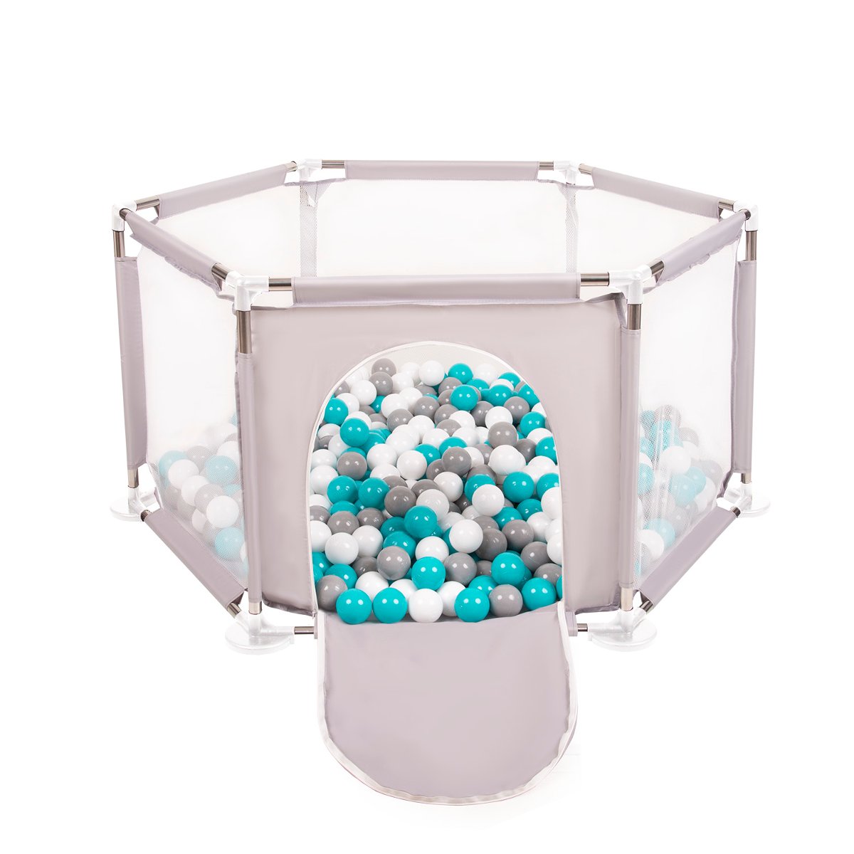 Selonis Sześciokąt składany KS-100X z piłeczkami 6cm szary: szary-biały-turkus 63x64/900piłek