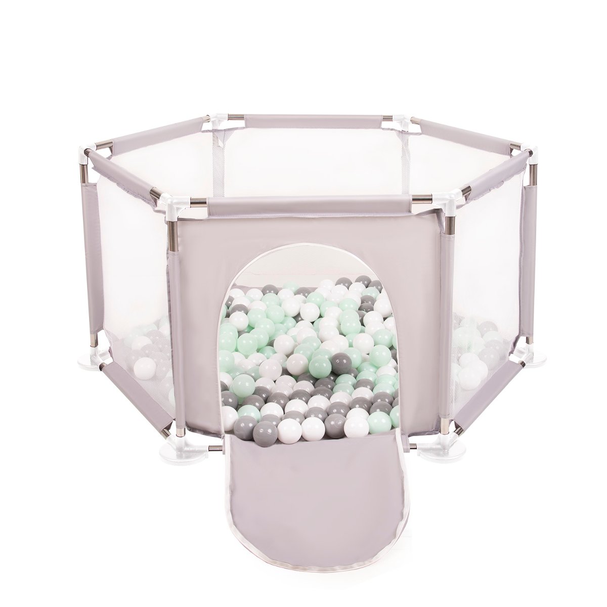 Selonis Sześciokąt składany KS-100X z piłeczkami 6cm szary: biały-szary-mięta 63x64/100piłek