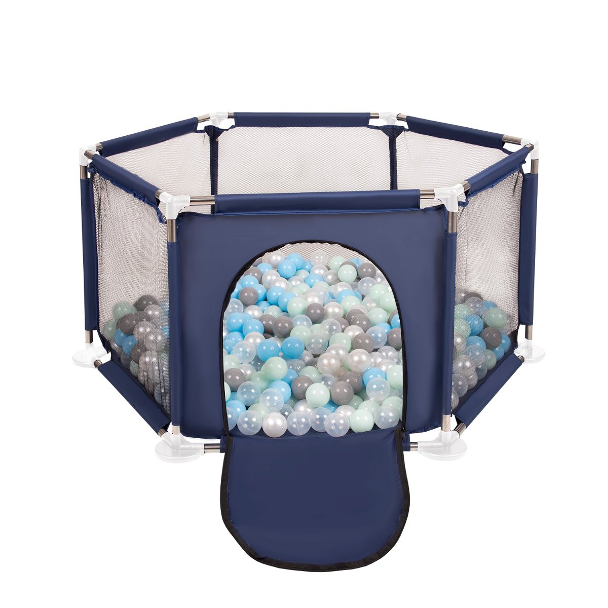 Selonis Sześciokąt składany KS-100X z piłeczkami 6cm niebieski: perła-szary-transparent-babyblue-mięta 63x64/900piłek