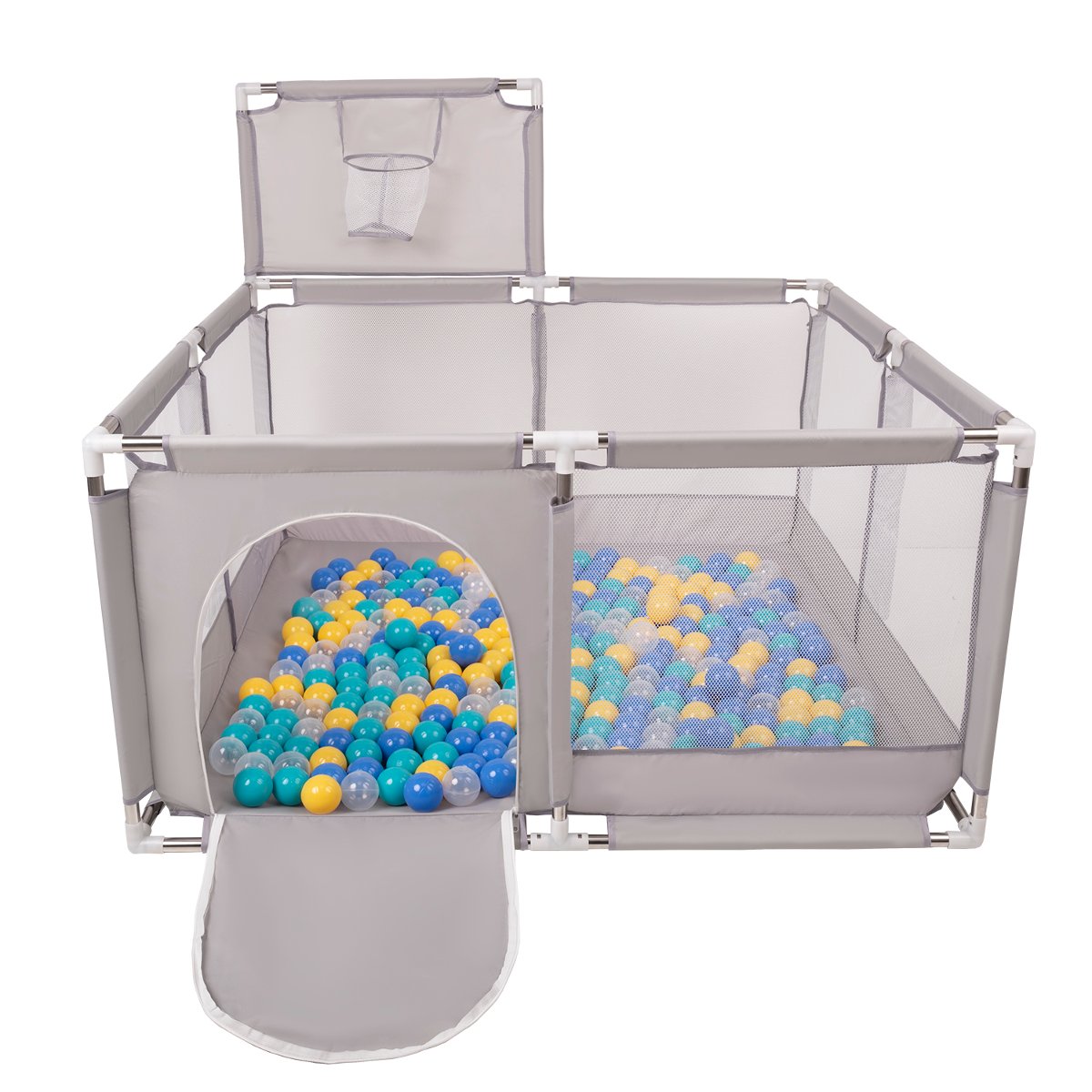 Selonis Boisko KK-100X z piłeczkami 6cm szary: niebieski-turkus-żółty-transparent 125x125x105/100piłek