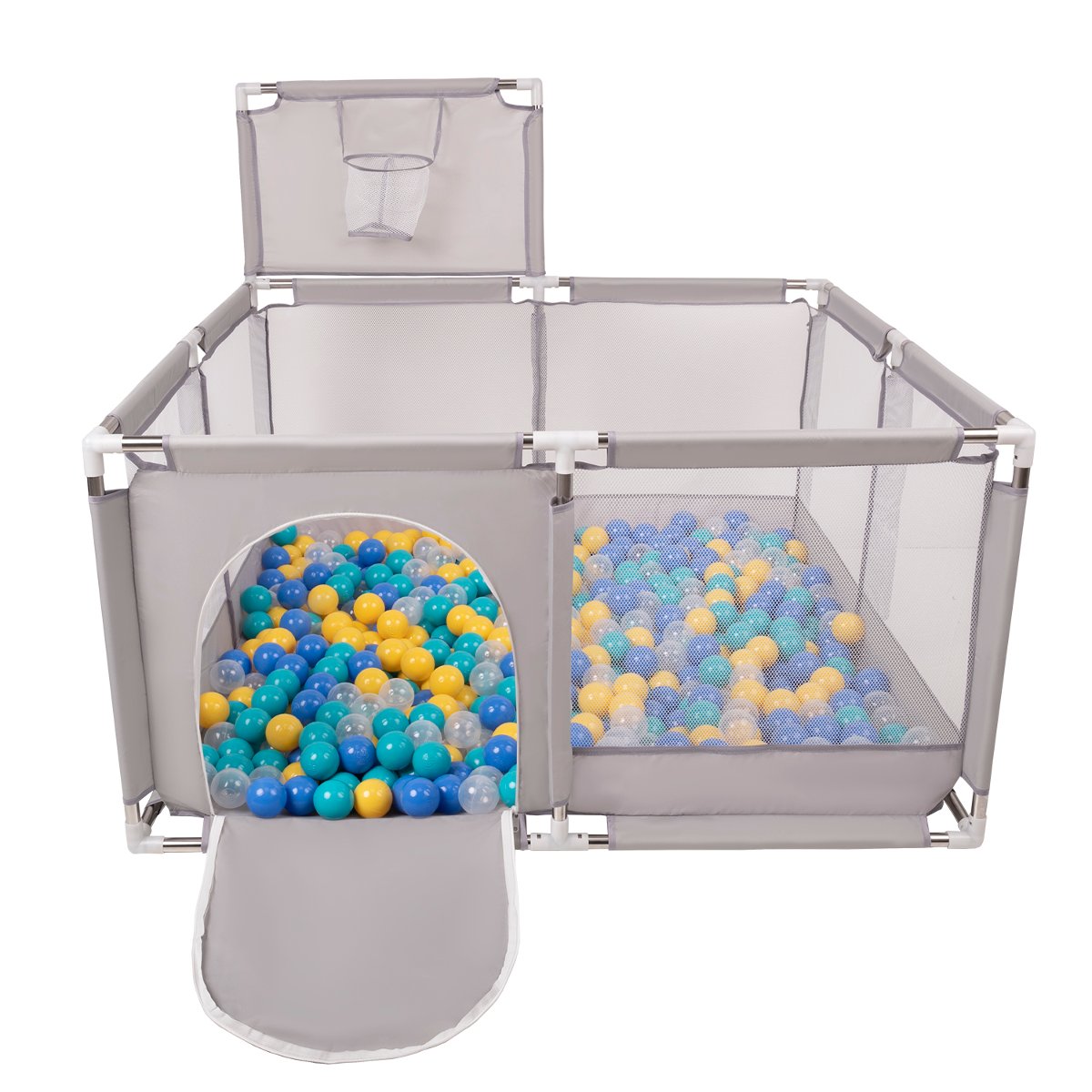 Selonis Boisko KK-100X z piłeczkami 6cm szary: niebieski-turkus-żółty-transparent 125x125x105/900piłek