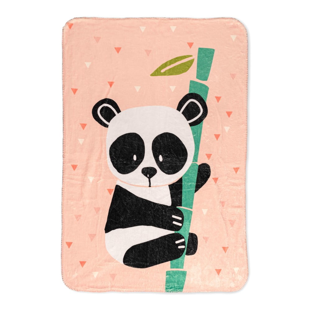 Jasnoróżowy koc dziecięcy z mikrowłókna 140x110 cm Panda – Moshi Moshi