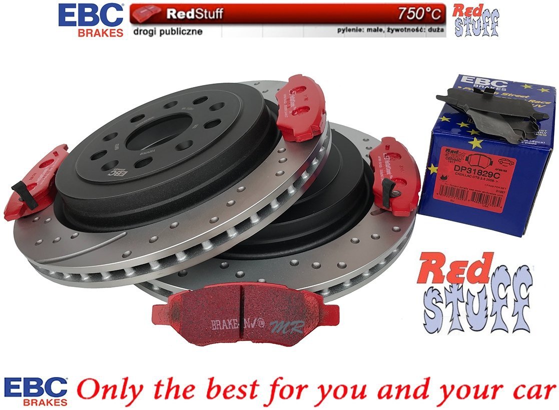 Tylne CERAMICZNE klocki RedStuff + WIERCONE NACINANE tarcze hamulcowe 315mm EBC seria GD Chevrolet Camaro 3,6 V6 2010-2015