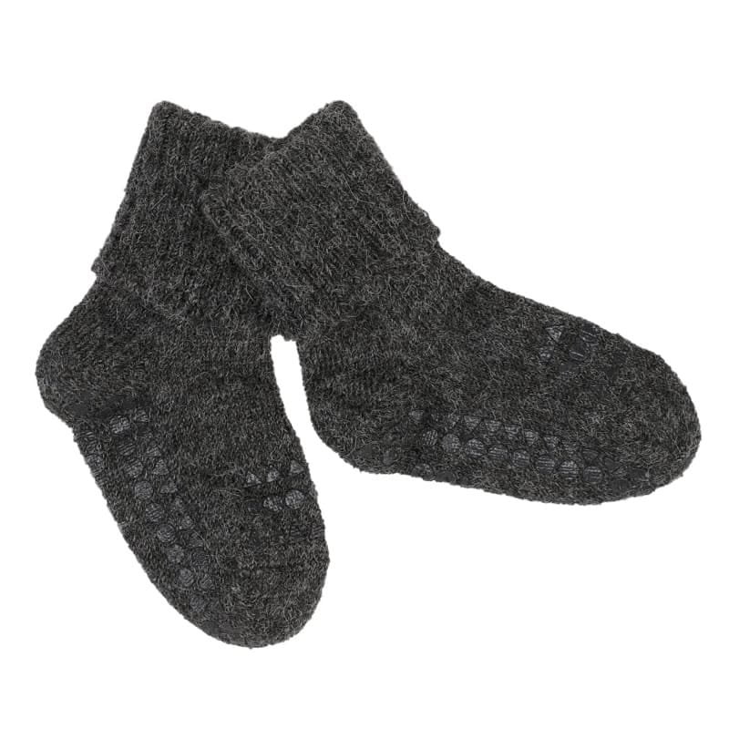 Gobabygo - Wełniane Antypoślizgowe Skarpetki Do Nauki Chodzenia Alpaca Dark Grey Melange 6-12 M-Cy