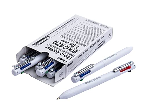 Pentel iZee BXC470-W, zestaw 12 długopisów kulkowych 4 kolory tusz o niskiej lepkości czarny, czerwony, niebieski, zielony, 1 mm szeroki, korpus biały