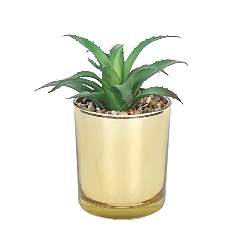 Sleepdown Halo zielony liść aloesu złota doniczka sztuczna roślina do domu biura łazienki dekoracja wnętrz estetyka
