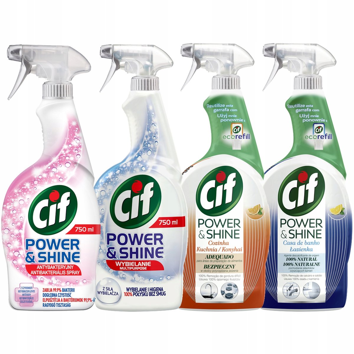 CIF Power Shine Spray Czyszczenia 4 x 750ml Zestaw