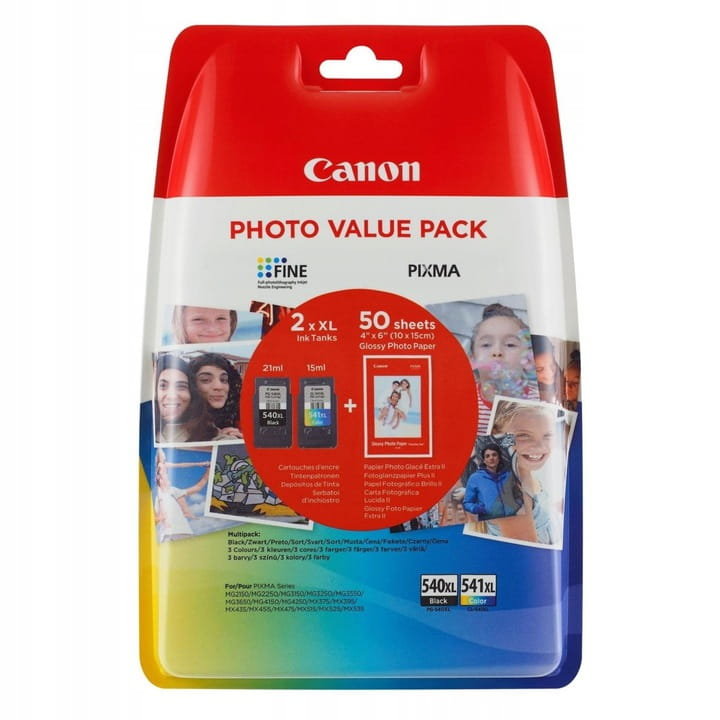 Canon CANON PG-540XL/CL540XL Value Pack blister security 4x6 Phot Paper GP-501 50sheets + XL Black & XL Colour Cartridges 5222B014