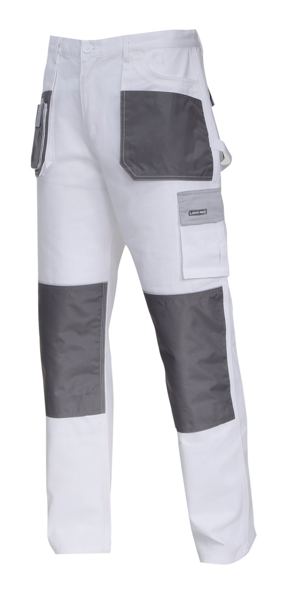 LAHTI PRO Spodnie robocze do pasa biało-szare 100% bawełna rozmiar S 48) L4051348