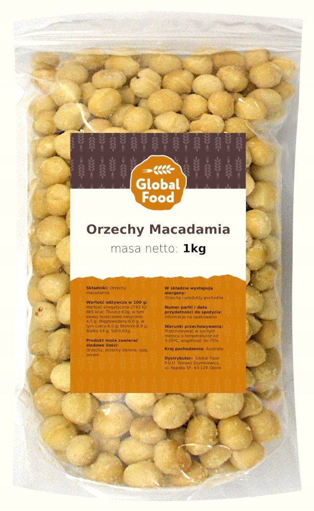 ORZECHY MAKADAMIA ORZECH MACADAMIA GLOBAL FOOD 1kg 1000g
