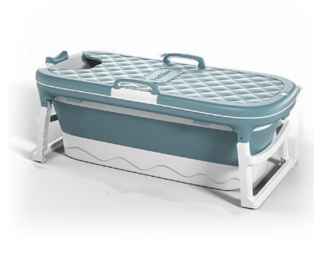 Silikonowa Składana Wanna Domowe Spa Z Pokrywą Xl 152Cm (Niebieska)