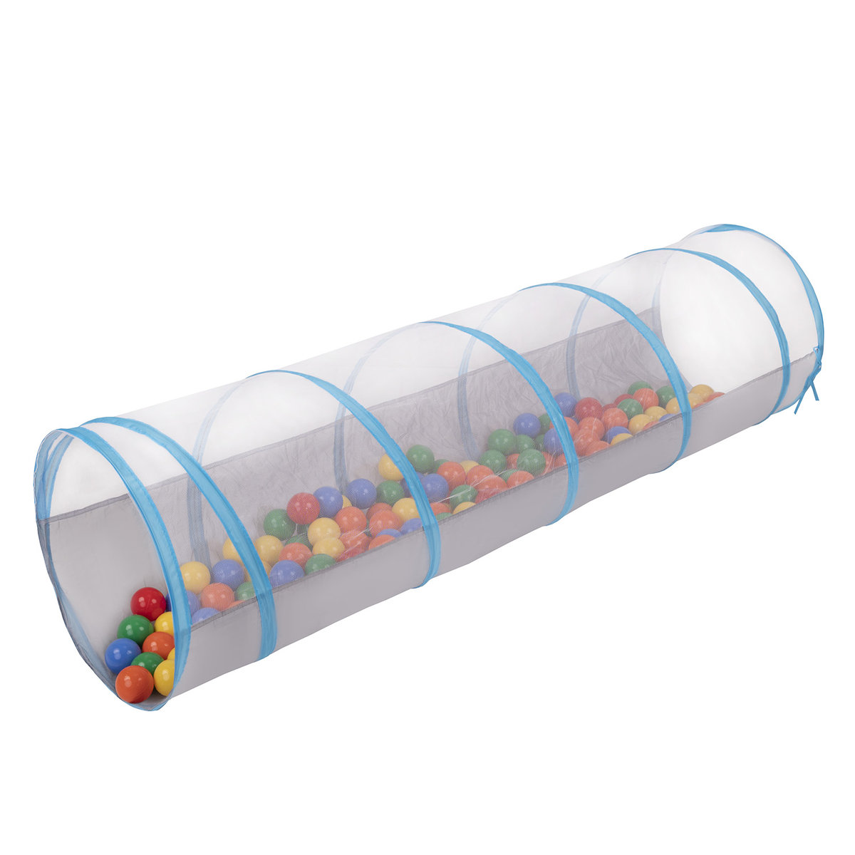 Selonis Tunel do zabawy TT-100X z piłeczkami 6cm szaro-niebieski: żółty-zielony-niebieski-czerwony-pomarańcz 50x50x20/200piłek Zabawka tunel