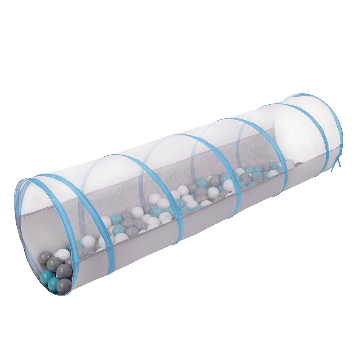 Selonis Tunel do zabawy TT-100X z piłeczkami 6cm szaro-niebieski: szary-biały-turkus 50x50x20/100piłek Zabawka tunel