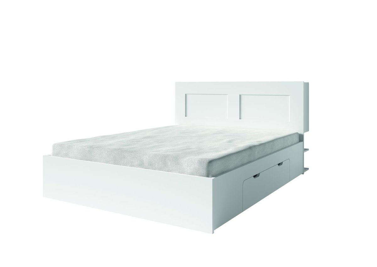 Łóżko TANA białe (160x200) podwójne z szufladą