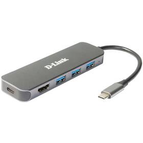 Hub USB D-Link 5v1 z USB-C na HDMI a funkcí Power Delivery (DUB-2333) Szary