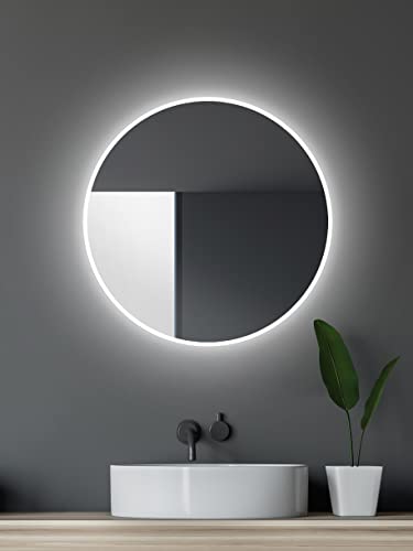 Talos Lustro łazienkowe LED, okrągłe, 60 cm, lustro z oświetleniem, lustro łazienkowe z obramowaniem świetlnym, okrągłe, barwa światła, neutralna biel, 4200 K